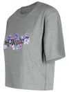 Off-white Logo-print Cropped T-shirt In Grey