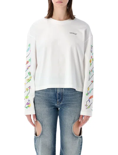 Off-white Floral Long Sleeve Graphic Jersey Top In White