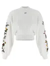 Off-white Arrow Flower Cropped Crew Neck Logo Sweatshirt In White