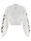 Off-white Arrow Flower Cropped Crew Neck Logo Sweatshirt In White