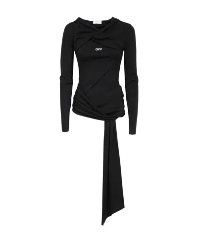 Off-white Fluid Jer Twist Hooded Top In Black