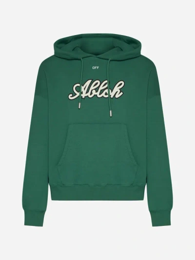 Off-white Varsity-print Cotton Hoodie In Green
