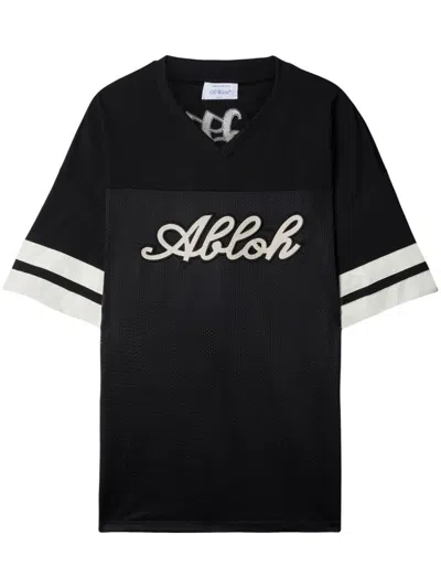 Off-white Football-inspired Black Mesh T-shirt With Embroidered Patches