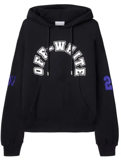 Off-white Football-print Cotton Hoodie In Black