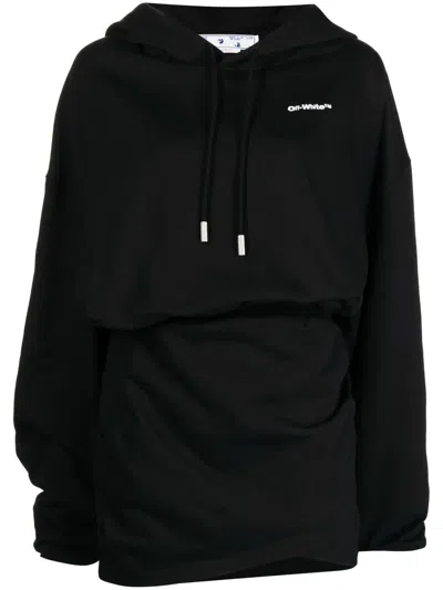 Off-white Logo-embroidered Hoodie Minidress In Schwarz