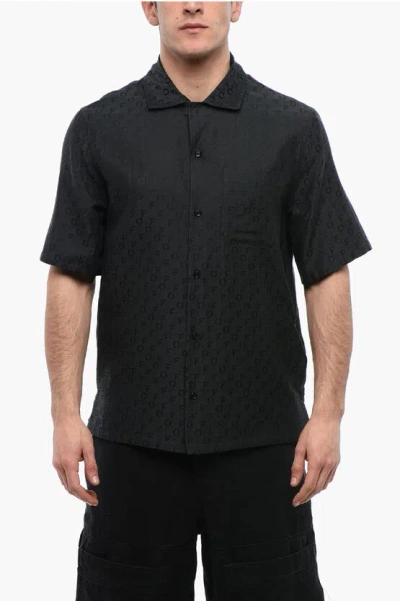 Off-white For Ever Jacquard Silk Blend Bowling Shirt In Black