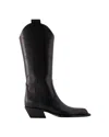Off-white For Walking Leather Western Boots With Embroideries In Black