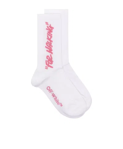 Off-white 'for Walking' Ribbed Crew Socks In White