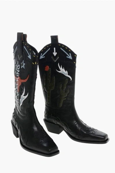 Off-white For Walking Western Boots With Vintage Effect 6cm In Black