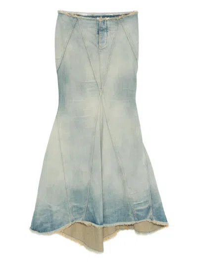 Off-white Frayed Panelled Skirt In Blue