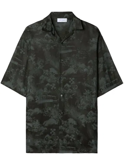 Off-white Mens Black Fresco Jacquard-pattern Satin Bowling Shirt