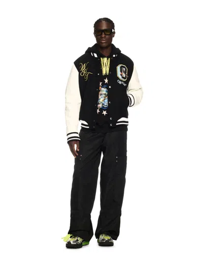 Off-white Fresco Leather/wool Varsity Jacket In Black