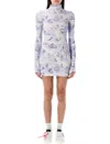 Off-white Light Blue High-neck Mini Dress With Print In White Lillac