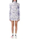 Off-white Light Blue High-neck Mini Dress With Print In White Lillac