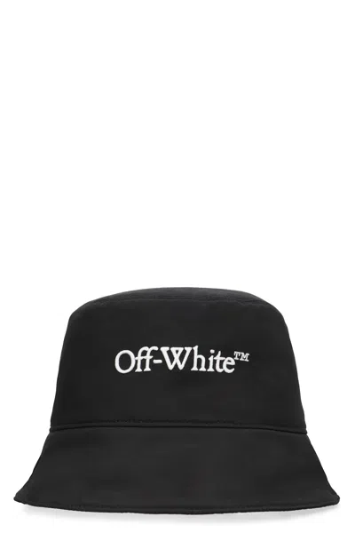 Off-white Front Embroidered Bucket Hat For Men In Black