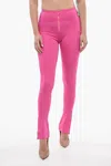 Off-white Front Zip Split Flare Fit Leggings In Purple