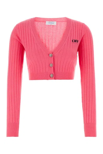 OFF-WHITE FUCHSIA WOOL BLEND CARDIGAN