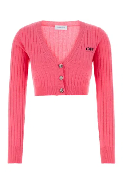 OFF-WHITE FUCHSIA WOOL BLEND CARDIGAN