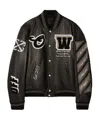 Off-white Logo-embroidered Leather Varsity Jacket In Black
