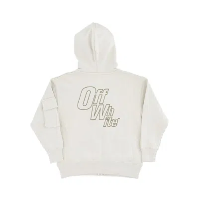 Off-white Full-zip Hoodie With Cargo Pockets Kids In White