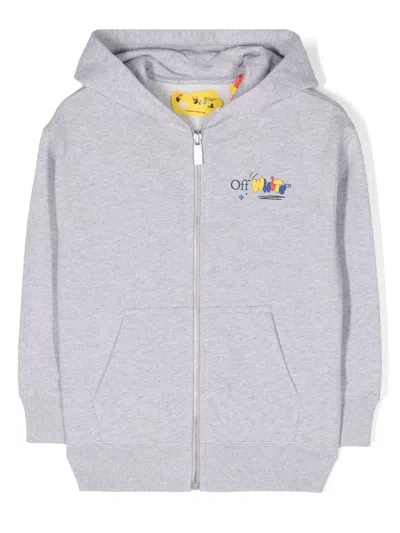 Off-white Kids' Funny Cotton Hoodie In Grey