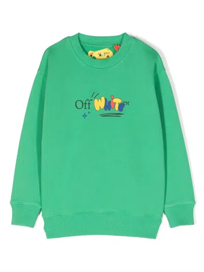 Off-white Kids' Funny Logo-print Sweatshirt In Green