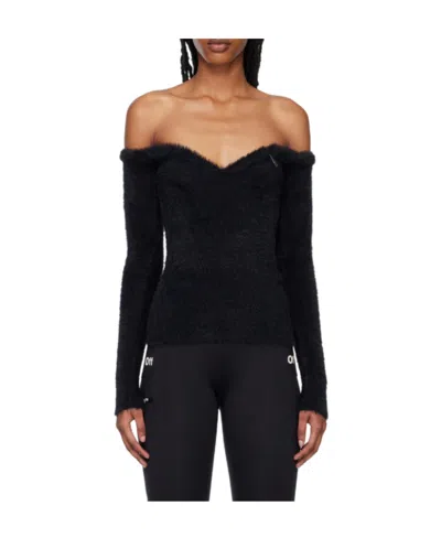 Off-white Fuzzy Off-shoulder Top In Black
