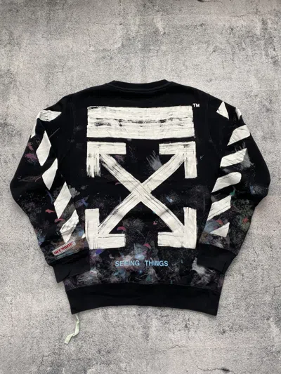 Pre-owned Off-white Fw17 Diag Galaxy Brushed Crewneck Sweatshirt In Multi
