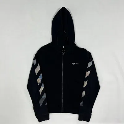 Pre-owned Off-white Fw19 Diag Multicolor Zip-up Hoodie In Black