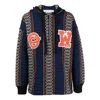 Off-white Geometric-patterned Alpaca-blend Hoodie In Blue