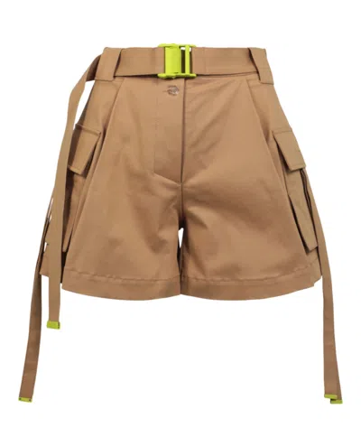 Off-white Gabardine Cargo Shorts In Brown