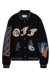 Off-white Chenille-logo Bomber Jacket In Black - Multicolor