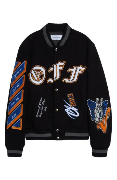 Off-white Chenille-logo Bomber Jacket In Black