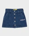 OFF-WHITE GIRL'S GLITTER LOGO-PRINT DENIM SKIRT