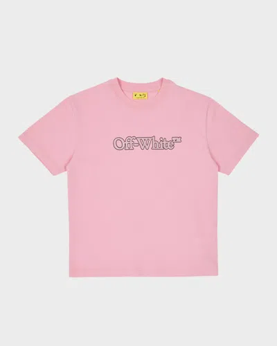 Off-white Kids' Girl's Glitter Trim Logo-print T-shirt In Pink/glitter