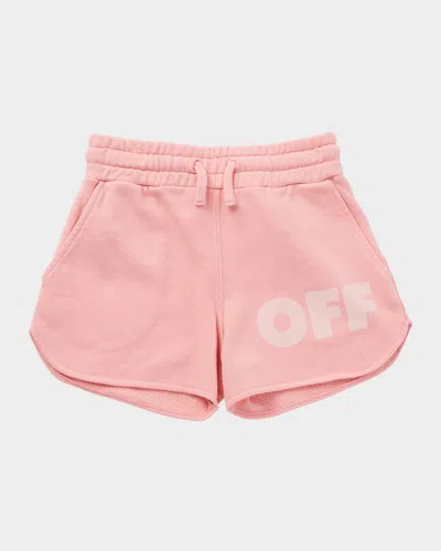 Off-white Kids' Girl's Logo Garment-dyed Shorts In Pink Soft Pink