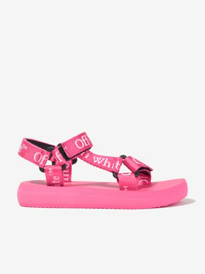 Off-white Kids' Bookish-print Touch-strap Sandals In Pink
