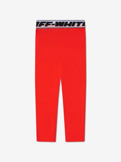 OFF-WHITE GIRLS COTTON LOGO BAND LEGGINGS 8 YRS RED