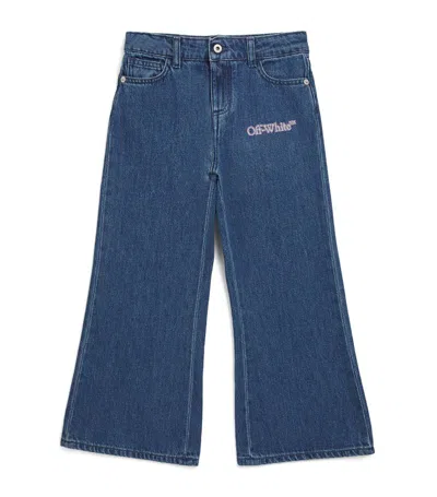 Off-white Kids' Glitter Logo Wide-leg Jeans (4-12 Years) In Blue