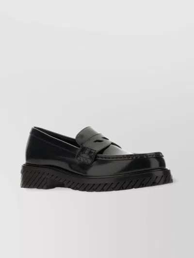 Off-white Glossy Chunky Sole Combat Loafers In Black