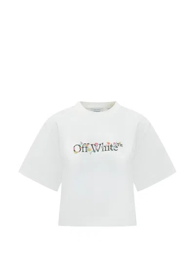 Off-white Floral Graphic Cropped Crew Neck Top In White