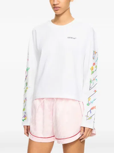 Off-white Diagonal Glowing Flower Long-sleeved T-shirt In Multi