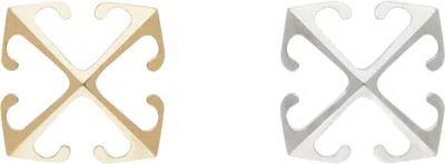 Off-white Bicolor Mini Arrow Earrings In Gold/silver