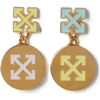 Off-white Gold Arrow Button Earrings In Multi