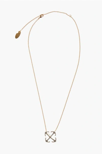 Off-white Gold-effect Brass Necklace With Rhinestone-embellished Penda