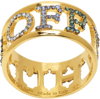 Off-white Gold Logo Pavé Ring In Multicolor Blue