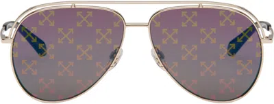 Off-white Gold Winner Sunglasses In Gold/logo Green