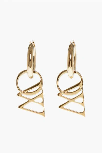 Off-white Golden Effect Brass Hoop Earrings With Pendant