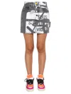 Off-white Black Graphic Text-print Denim Mini Skirt In Grey