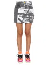 Off-white Black Graphic Text-print Denim Mini Skirt In Grey